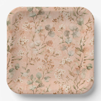 Mustard Floral Vintage Vine Botanical Baby Blanket Paper Plate