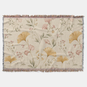Mustard Floral Vintage Vine Botanical Throw Blanke Blanket
