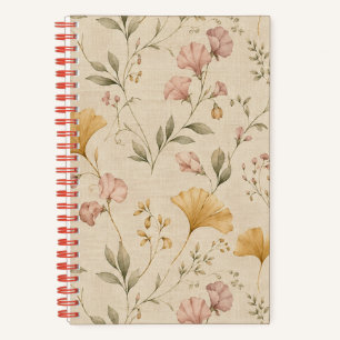 Mustard Floral Vintage Vine Botanical Throw Blanke Notebook