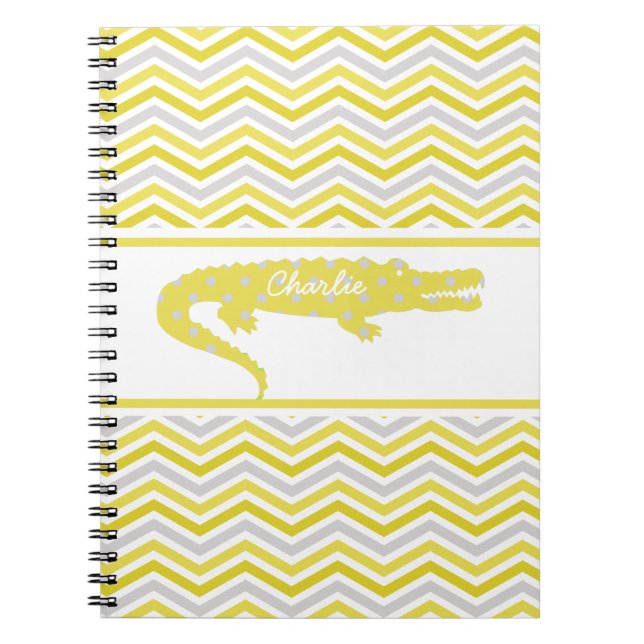 Mustard Gator on Chevron Personalised Notebook (Front)