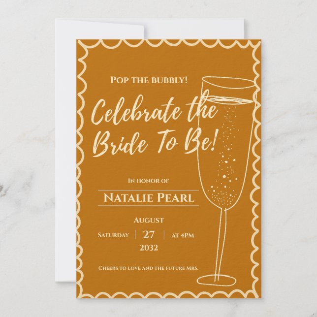 Mustard & Gold Champagne Bubbly Bridal Shower Invitation (Front)