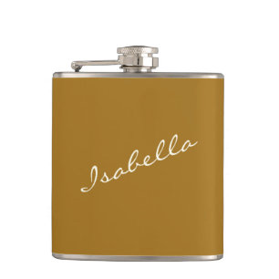 Mustard Gold Elegant Script Name Wedding Party Hip Flask