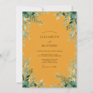 Mustard Gold Foliage Dusty Eucalyptus Wedding Invitation
