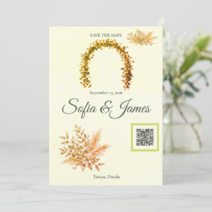 Mustard Gold Pampas Arch Save The Date QR Autumn