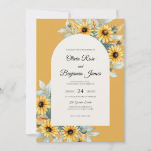 Mustard Gold Sunflower Eucalyptus Wedding Invitation