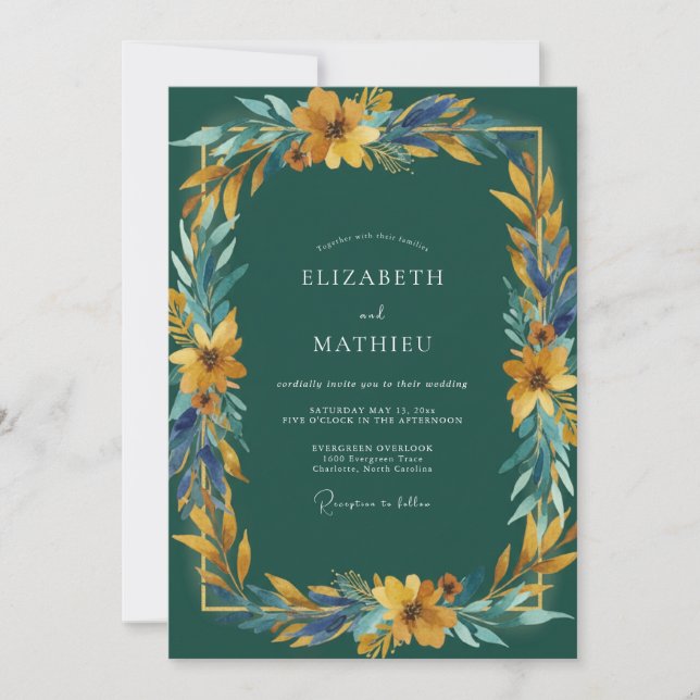 Mustard Golden Leafy Wedding Invitation (Front)