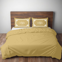Mustard Greek Key Monogram Standard Pillow Case