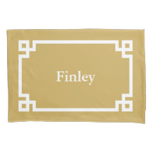 Mustard Greek Key Monogram Standard Pillow Case