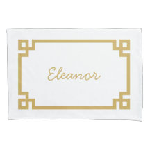 Mustard Greek Key Monogram Standard Pillow Case