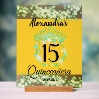 Mustard Green Elegant Quinceanera Celebration Acrylic Sign
