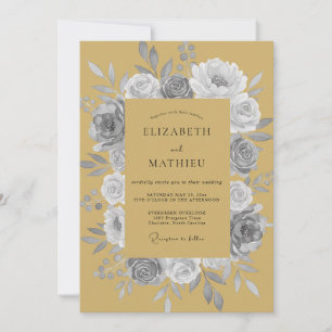 Mustard Grey Rose Wedding Invitation