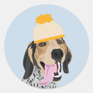 Mustard Hat Coonhound Classic Round Sticker