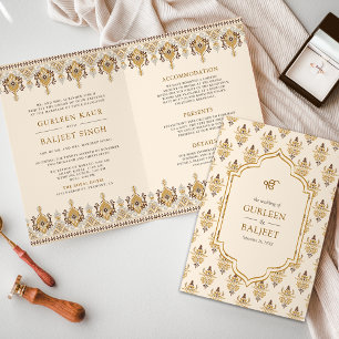 Mustard Ikat All in One Anand Karaj Sikh Wedding Invitation
