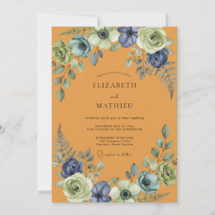 Mustard Indigo Painted Wedding Invitation