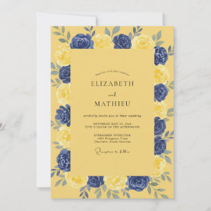 Mustard Indigo Petal Wedding Invitation