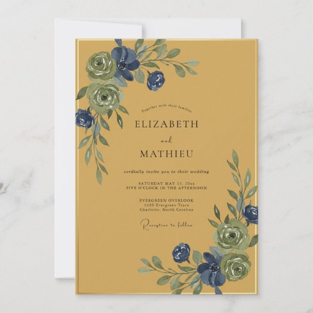 Mustard Indigo Vine Wedding Invitation (Front)