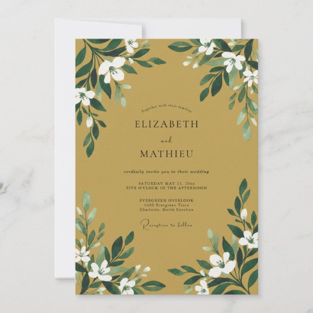 Mustard Ivory White Leaf Wedding Invitation (Front)