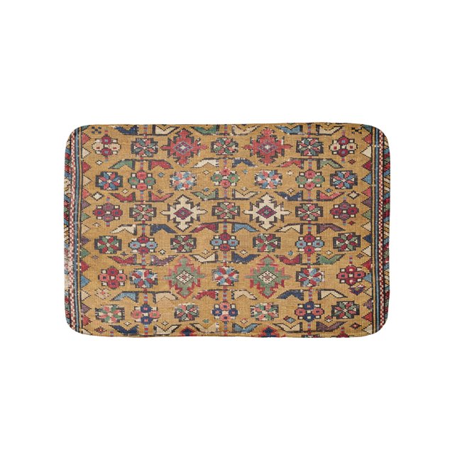 Mustard Khyrdagyd 19th Century Colourful Dark Red Bath Mat (Front)