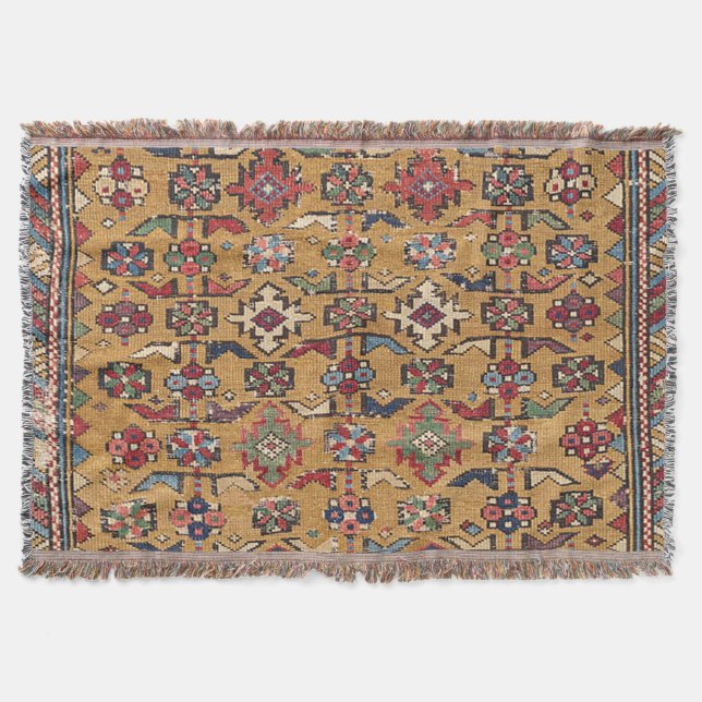 Mustard Khyrdagyd 19th Century Colourful Dark Red Throw Blanket (Front)