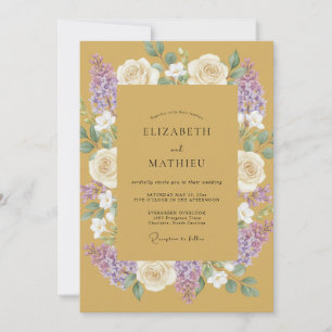 Mustard Lavender Peony Wedding Invitation