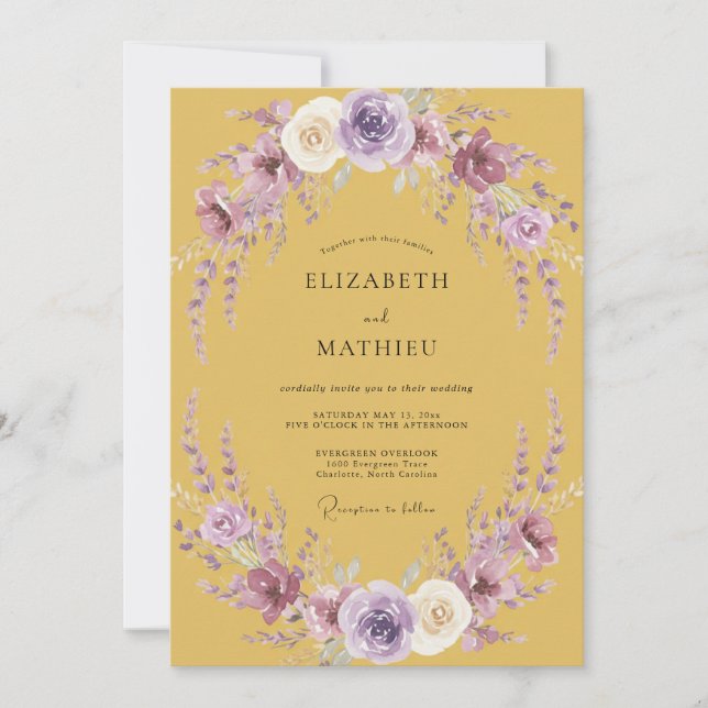 Mustard Lavender Wisteria Wedding Invitation (Front)