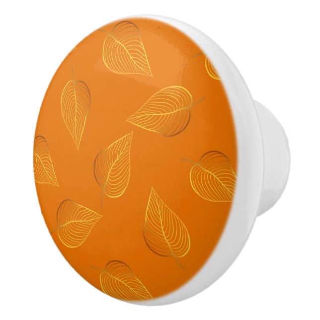 Mustard leaf foliage gold pattern ceramic knob (Right)