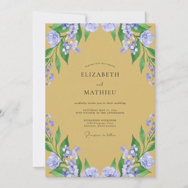 Mustard Lilac Blossom Wedding Invitation (Front)