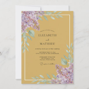 Mustard Lilac Leafy Wedding Invitation