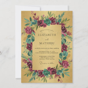 Mustard Magenta Peony Wedding Invitation