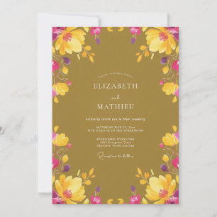Mustard Magenta Wildflower Wedding Invitation