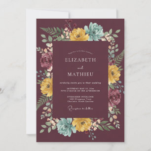 Mustard Maroon Leafy Wedding Invitation