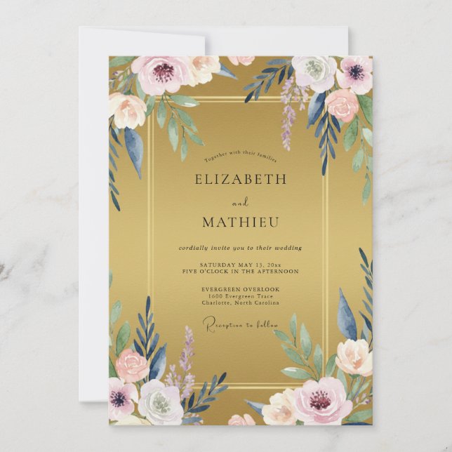 Mustard Mauve Leaf Wedding Invitation (Front)