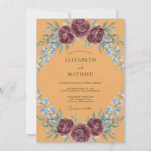 Mustard Mauve Painted Wedding Invitation
