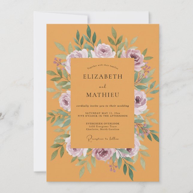 Mustard Mauve Peony Wedding Invitation (Front)