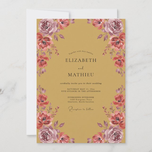 Mustard Mauve Ranunculus Eucalyptus Wedding Invitation (Front)