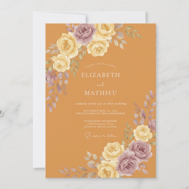 Mustard Mauve Rose Wedding Invitation (Front)