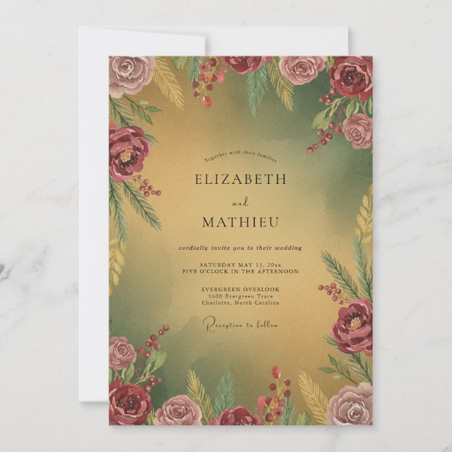Mustard Mauve Wildflower Wedding Invitation (Front)