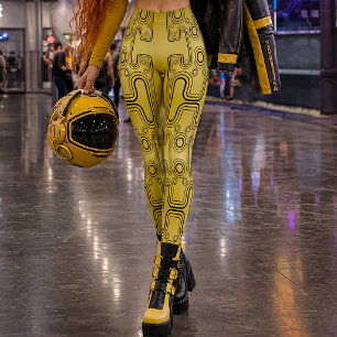 Mustard Mechanical Android 1980s Futuristic Robot Leggings
