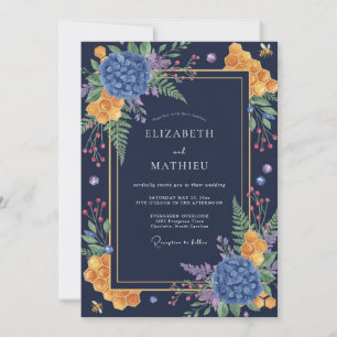 Mustard Midnight Hydrangea Eucalyptus Wedding Invitation