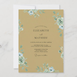 Mustard Mint Peony Wedding Invitation