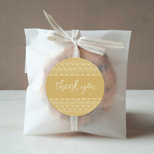 Mustard Modern Boho Thank You Classic Round Sticker