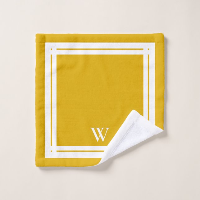 Mustard Monogrammed Minimalist Luxury Spa Bath Towel Set (Wash Cloth)