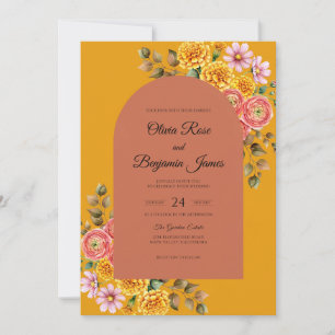 Mustard Muted Terracotta Wildflower Wedding Invitation