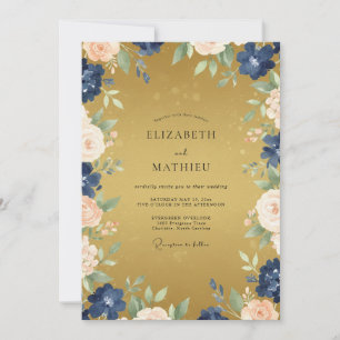Mustard Navy Painted Vine Wedding Invitation