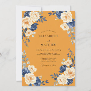 Mustard Navy Rose Wedding Invitation