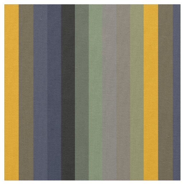 Mustard, Navy & Sage Vertical Stripes Fabric (Close Up)