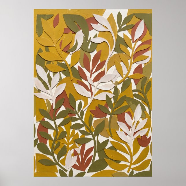Mustard Olive Leaf Wall Art Poster (Front)