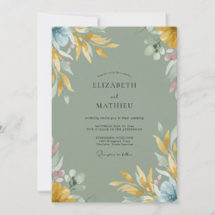 Mustard Olive Leaf Wedding Invitation