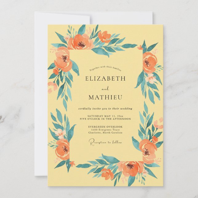 Mustard Orange Leaf Wedding Invitation (Front)