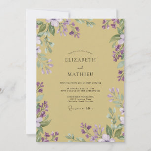 Mustard Pale Lilac Wisteria Wedding Invitation